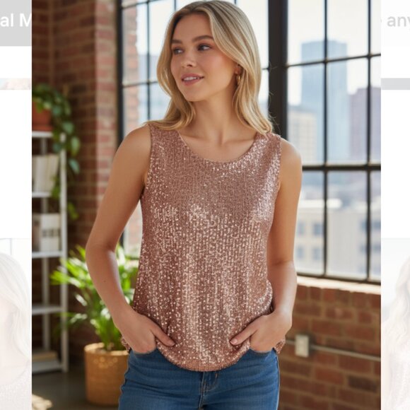 NWT DKNY Sequin Tank Top GOLD - Picture 1 of 7